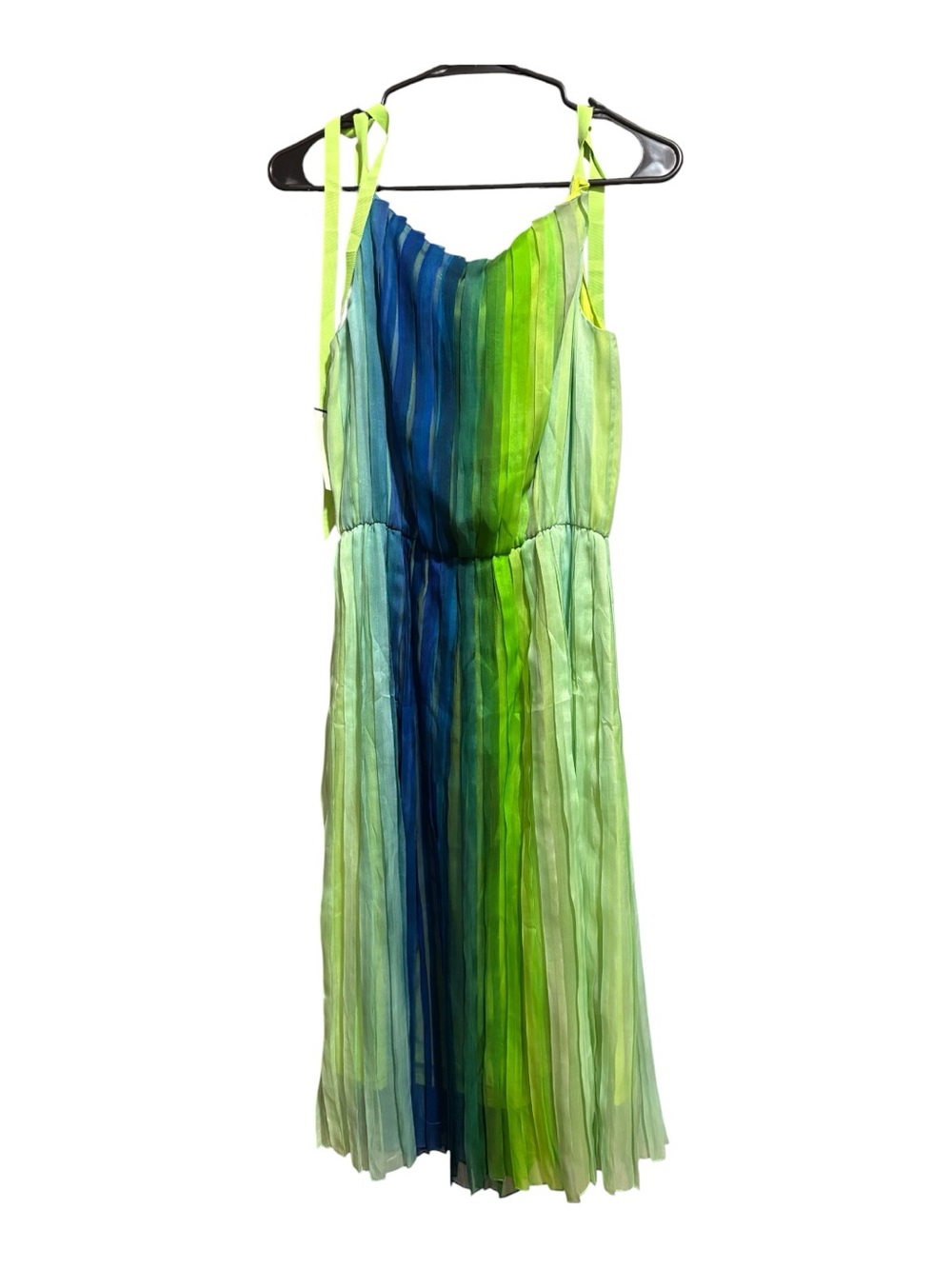 ELIE TAHARI Blue and Green Ombre Pleated Tie-Shoulder Midi Dress - Picture 7 of 7